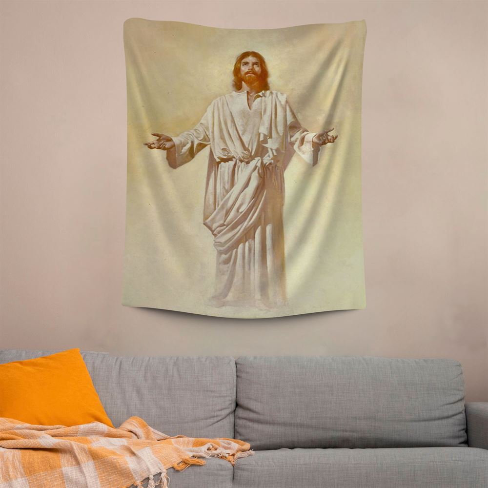 Jesus God With Open Arms Tapestry Pictures, Scripture Wall Art, Tapestries Spiritual For Bedroom