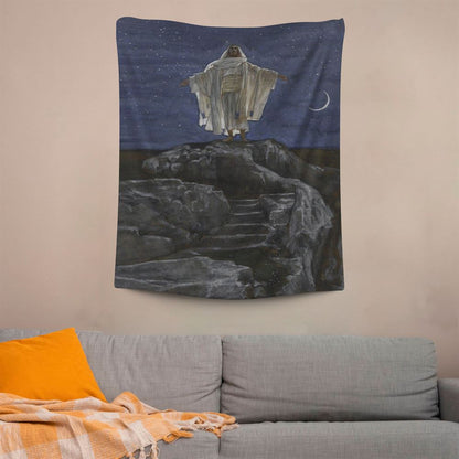 Jesus Goes Up Alone On A Mountain To Pray Tapestry Pictures, Scripture Wall Art, Tapestries Spiritual For Bedroom