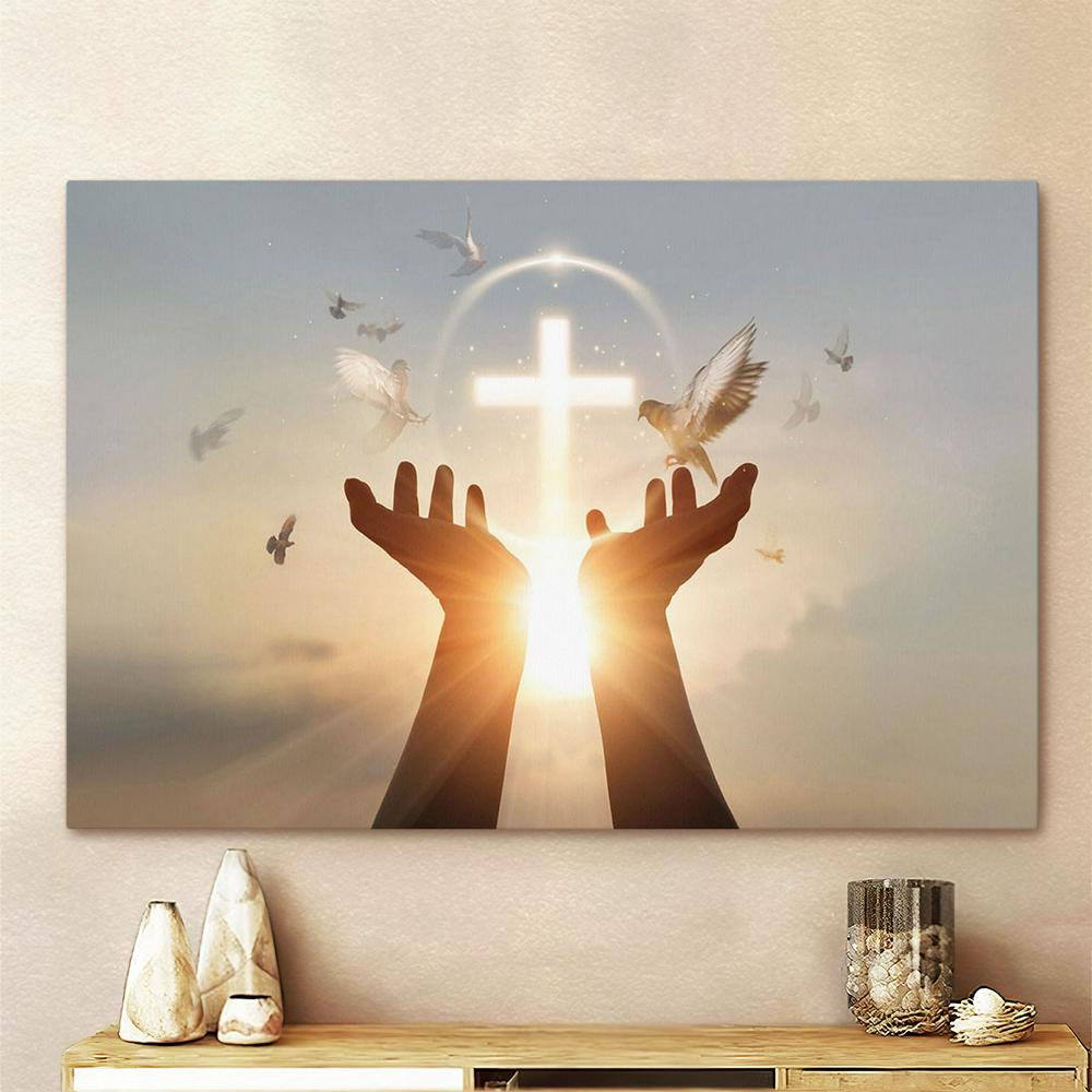 Jesus Hands Palm Up Praying Cross Canvas Pictures - Faith Art - God Canvas Wall Art Decor