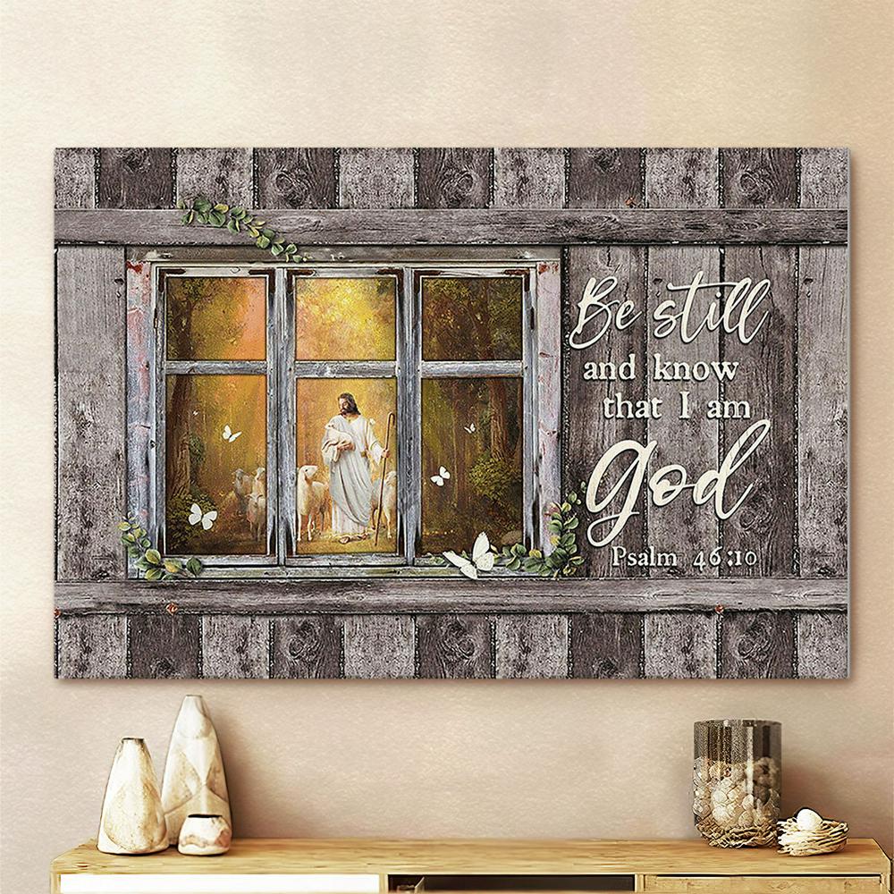 Jesus In The Forest With The Lambs Canvas - Be Still And Know That I Am God Canvas Art - Christian Wall Art Decor - Bible Verse Canvas