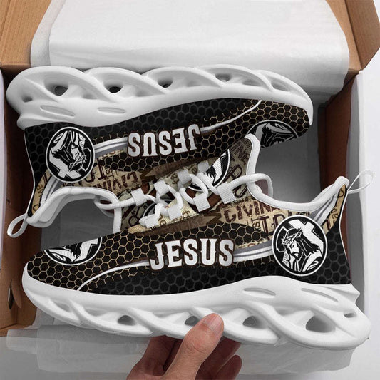 Jesus Running Sneakers White Black Max Soul Shoes, Christian Soul Shoes, Jesus Running Shoes, Fashion Shoes