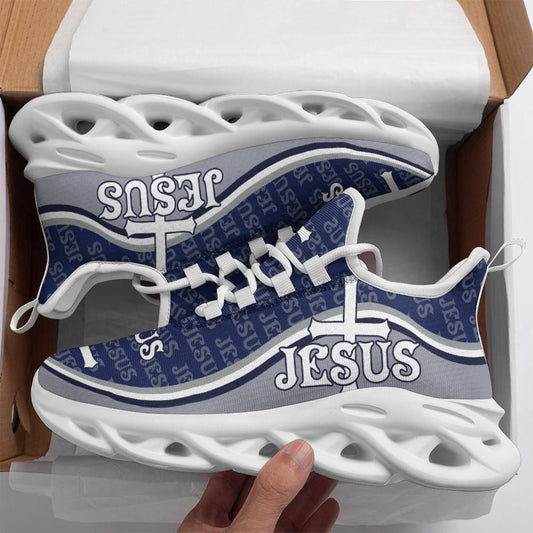 Jesus Running Sneakers White Blue Max Soul Shoes, Christian Soul Shoes, Jesus Running Shoes, Fashion Shoes