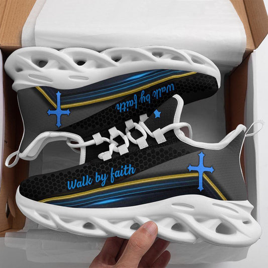 Jesus Walk By Faith Black Running Shoes Max Soul Shoes, Christian Soul Shoes, Jesus Running Shoes, Fashion Shoes