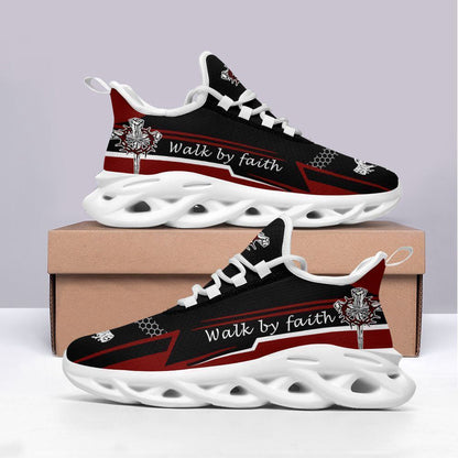 Jesus Walk By Faith Red Black Running Shoes Max Soul Shoes, Christian Soul Shoes, Jesus Running Shoes, Fashion Shoes