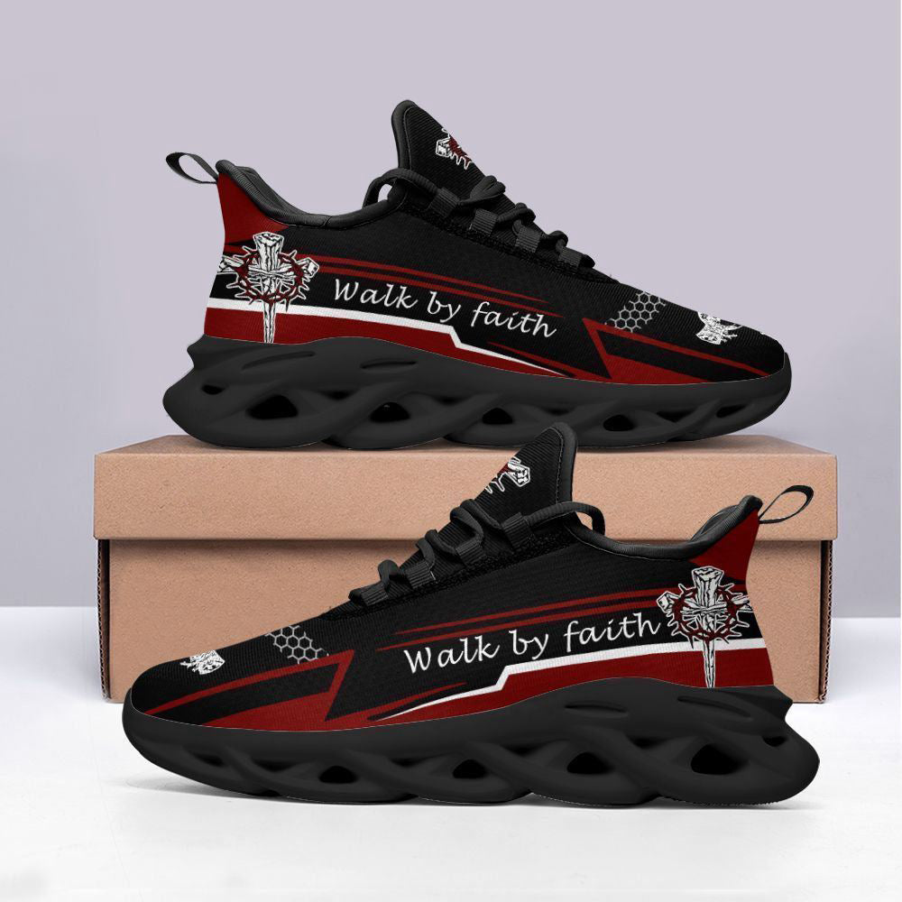 Jesus Walk By Faith Red Black Running Shoes Max Soul Shoes, Christian Soul Shoes, Jesus Running Shoes, Fashion Shoes