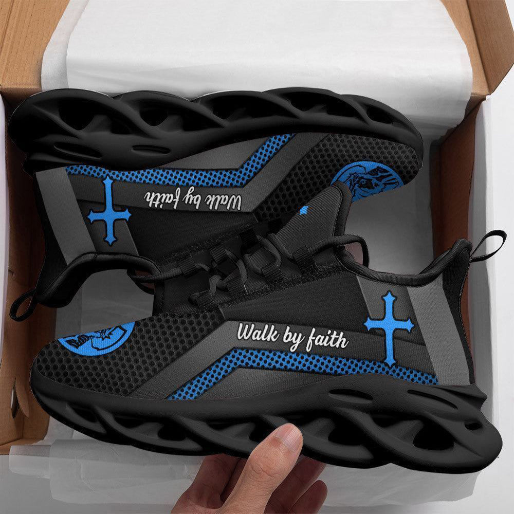 Jesus Walk By Faith Running Sneakers Blue Max Soul Shoes, Christian Soul Shoes, Jesus Running Shoes, Fashion Shoes