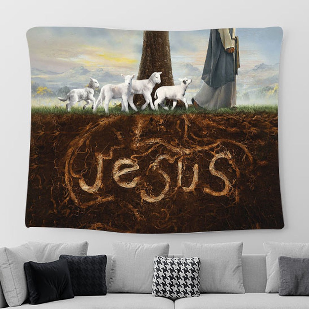 Jesus Walks With The Lamb Forest Tapestry Art - Bible Verse Wall Art - Tapestries For Room Decor Christian