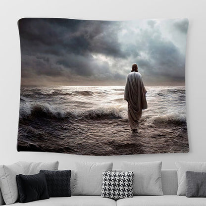Jesus Water Painting Tapestry Prints - Christian Wall Art - Christian Home Decor