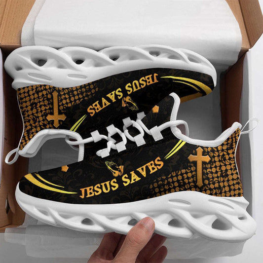 Jesus White Black Saves Running Sneakers Max Soul Shoes, Christian Soul Shoes, Jesus Running Shoes, Fashion Shoes