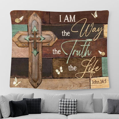 Jesus Wooden Cross I Am The Way The Truth The Life Tapestry