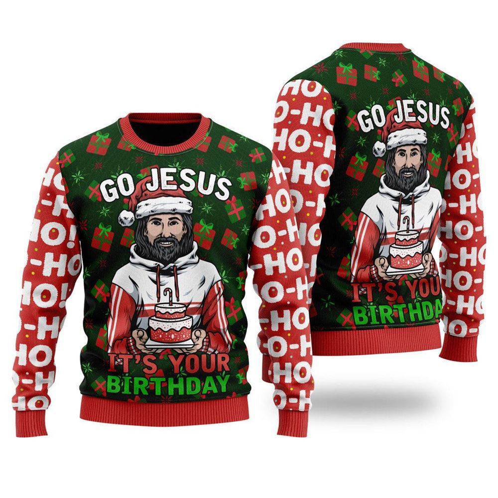 Jesus's Birthday Go Jesus Ugly Christmas Sweater For Men & Women, Christian Sweater, God Gift, Gift For Christian, Jesus Winter Fashion