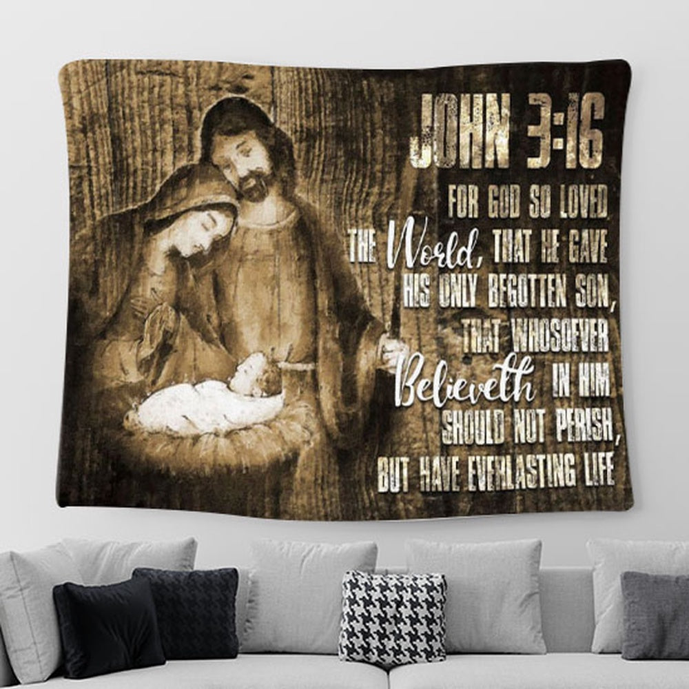 John 316 For God So Loved The World Christmas Tapestry Wall Art - Christian Tapestries For Room Decor