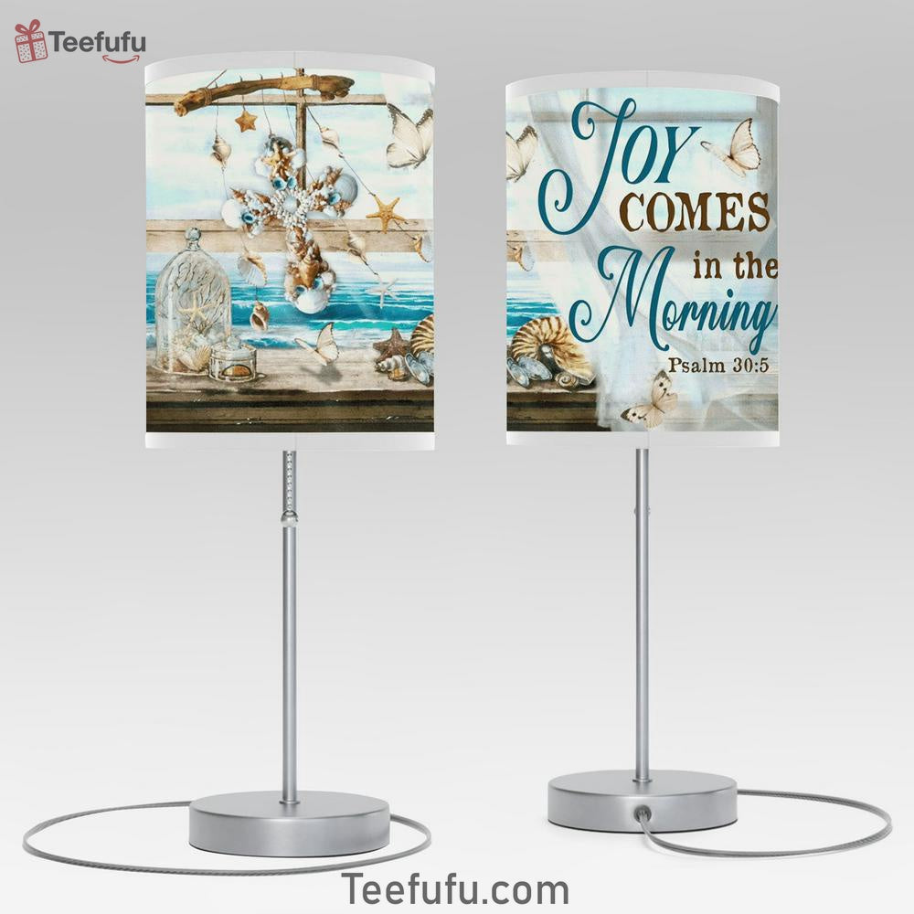 Joy Comes In The Morning Psalm 305 Seashell Cross Beach Butterfly Table Lamp