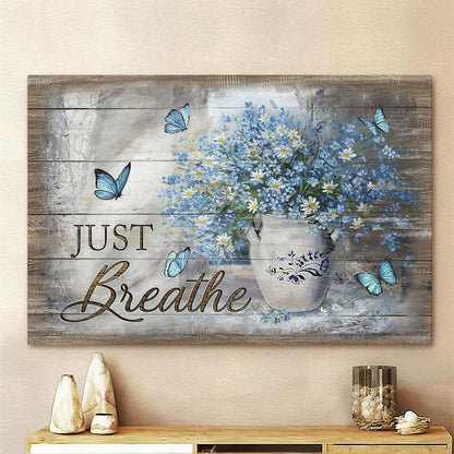 Just Breathe Daisy Butterfly Wall Art Canvas - Christian Wall Art - Religious Art