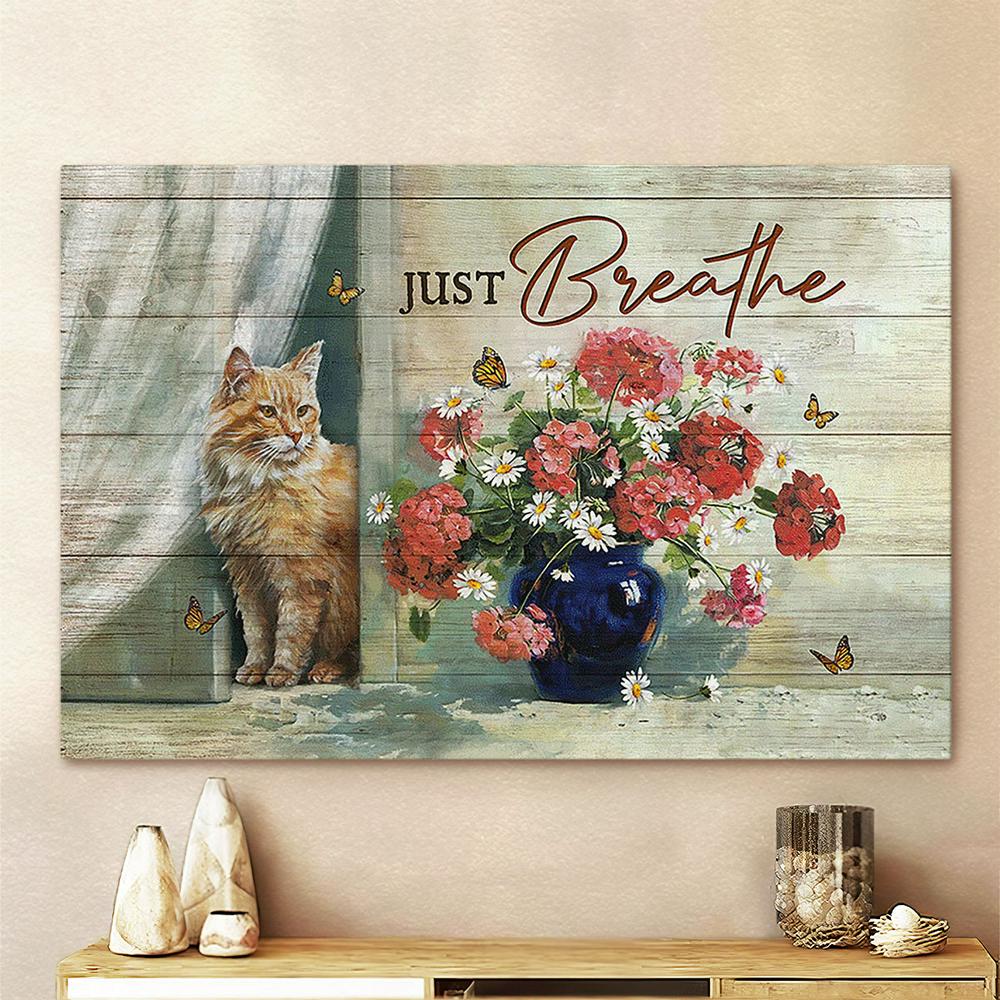 Just Breathe Maine Coon Cat Lovers Canvas Painting - Christian Wall Art - Gifts For Cat Lovers