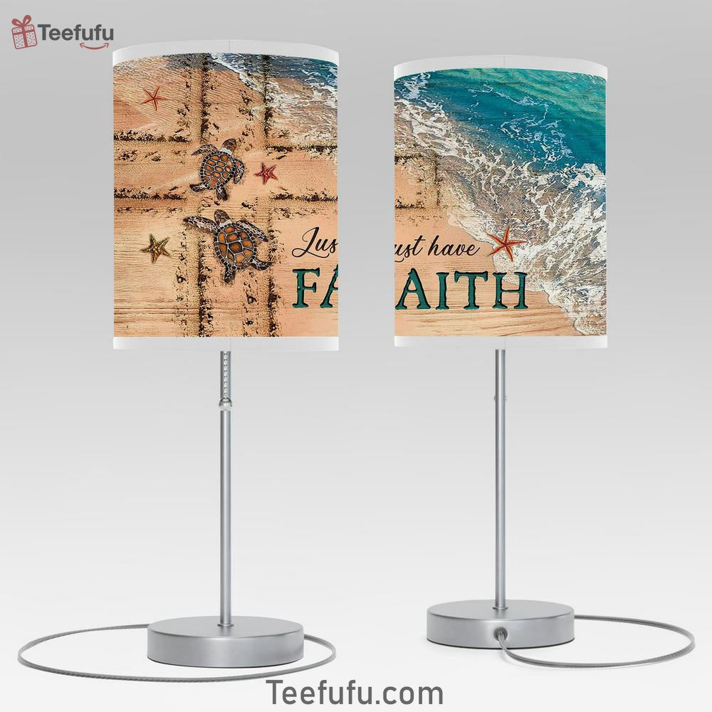 Just Have Faith Beach Couple Sea Turtle Cross Table Lamp Bedroom Decor - Bible Verse Table Lamp - Religious Prints