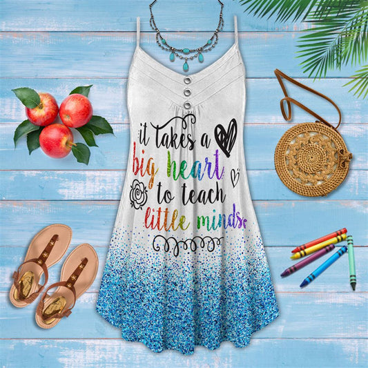 Kindergarten Teacher Heart Spaghetti Strap Summer Dress For Women On Beach Vacation, Hippie Dress, Hippie Beach Outfit