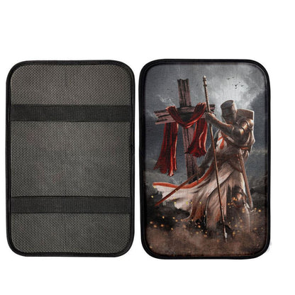 Knight Templar And Cross Jesus Center Console Armrest Pad, Jesus Christ Seat Box Cover, Christian Interior Car Accessories