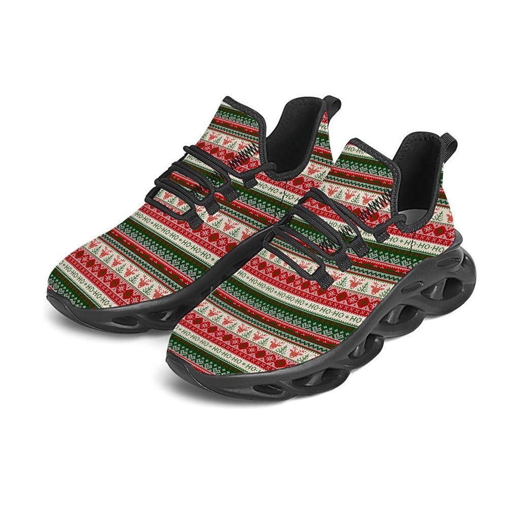 Knitted Christmas Tree Print Pattern Black Max Soul Shoes For Men & Women, Best Running Shoes, Christmas Shoes Gift, Winter Sneakers