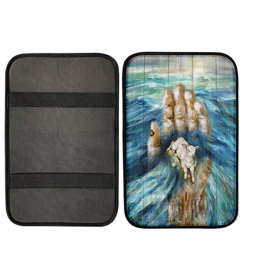 Lamb In God's Hand Center Console Armrest Pad, Bible Verse Seat Box Cover, Inspirational Art