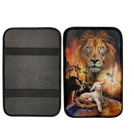 Lamb Of God Holy Spirit Dove Lion Of Judah Center Console Armrest Pad, Lion Seat Box Cover, Christian Interior Car Accessories