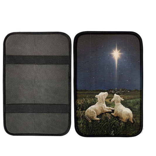 Lambs Look At The Light Star Of Bethlehem Center Console Armrest Pad, Lion Seat Box Cover, Christian Interior Car Accessories