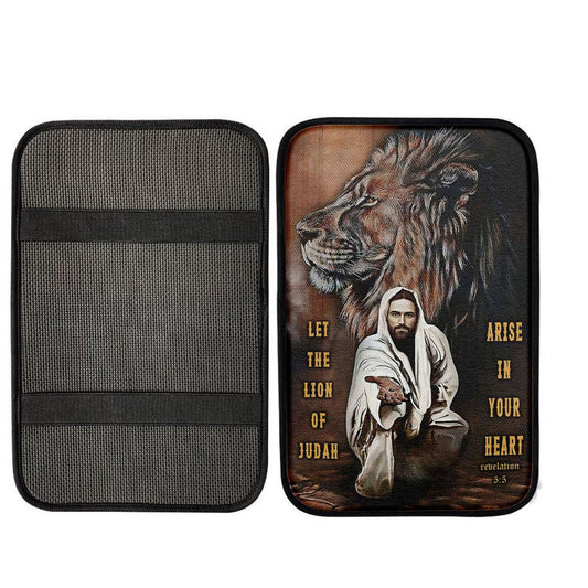 Let The Lion Of Judah Arise In Your Heart Center Console Armrest Pad, Revelation 5 5, Christian Interior Car Accessories