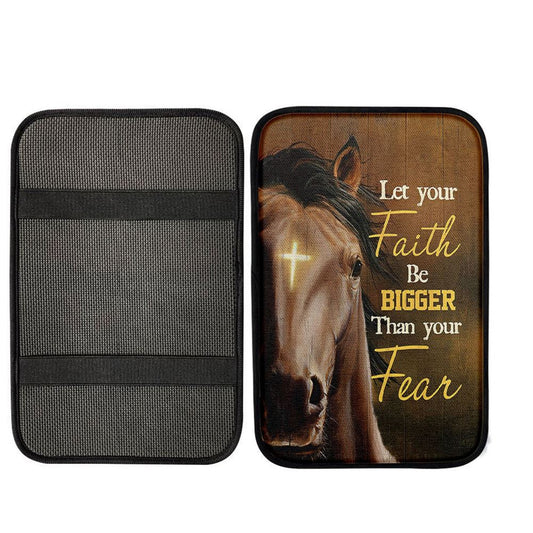 Let Your Faith Be Bigger Than Your Fear Face Of Horse Cross Center Console Armrest Pad, Lion Seat Box Cover, Christian Interior Car Accessories