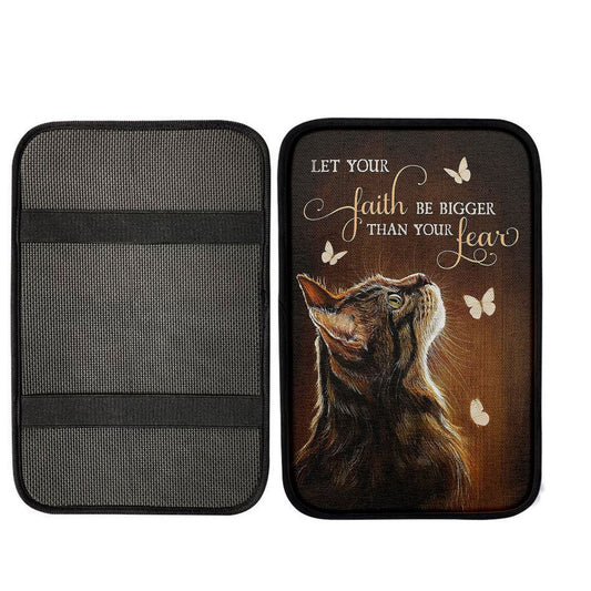 Let Your Faith Tabby Cat White Butterfly Center Console Armrest Pad, Christian Seat Box CoverDecor, Gift For Cat Lover