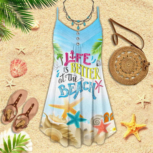 Life Is Better At The Beach Spaghetti Strap Summer Dress For Women On Beach Vacation, Hippie Dress, Hippie Beach Outfit