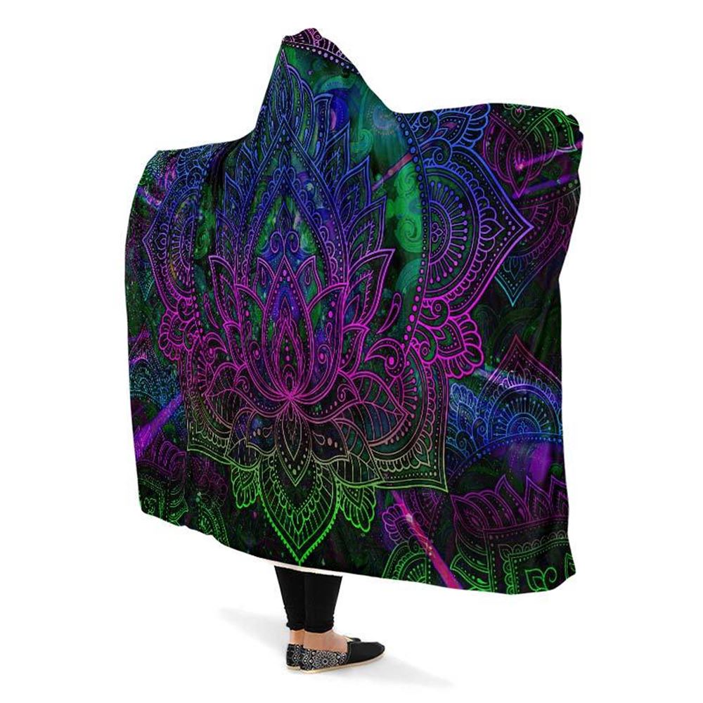 Lotus Mandala Neon Hooded Blanket, Hippie Hooded Blanket, In Style Mandala, Hippie, Cozy Vibes, Mandala Gift