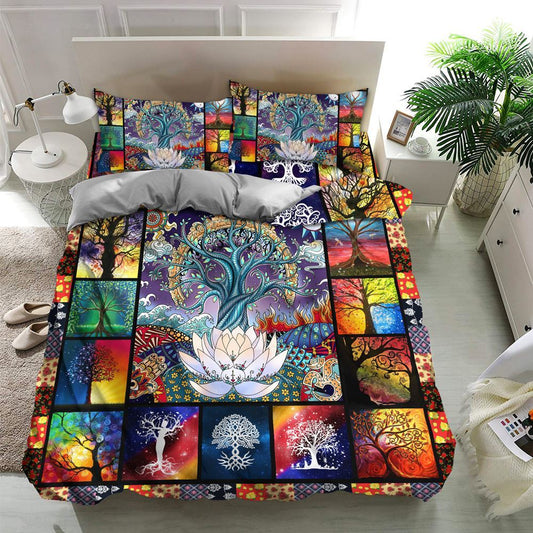 Mandala Hippie Tree Of Life Quilt Bedding Set, Boho Bedding Set, Soft Comfortable Quilt, Hippie Home Decor