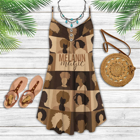 Melanin Magic African Black Pride Spaghetti Strap Summer Dress For Women On Beach Vacation, Hippie Dress, Hippie Beach Outfit
