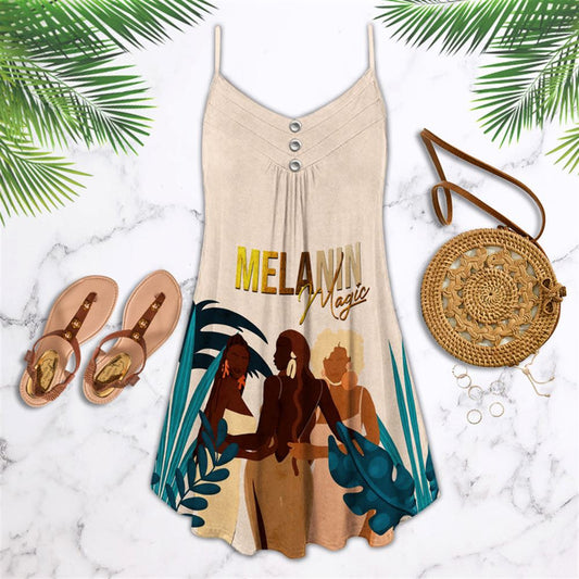 Melanin Magic Black Woman African Spaghetti Strap Summer Dress For Women On Beach Vacation, Hippie Dress, Hippie Beach Outfit