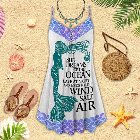 Mermaid Dreams Of The Ocean Spaghetti Strap Summer Dress For Women On Beach Vacation, Hippie Dress, Hippie Beach Outfit