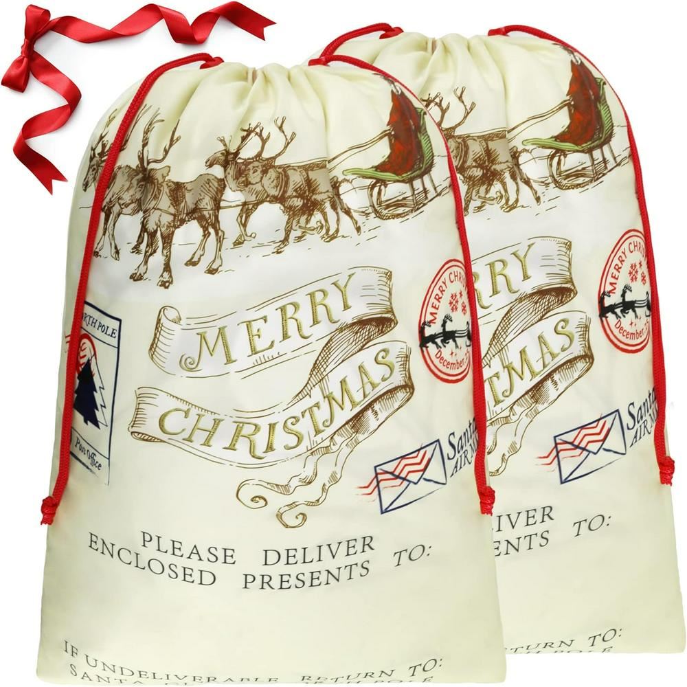Merry Christmas Reindeer And Santa Print  Christmas Sack, Christmas Bag Gift, Christmas Tree Decoration Ideas, Christmas Gift 2023