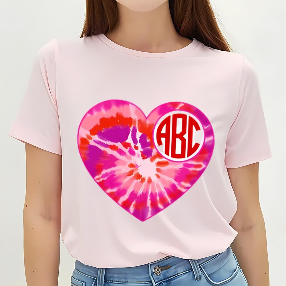Monogrammed Tie Dye Heart Valentine T Shirt, Valentine Day Shirt, Valentines Day Gift, Couple Shirt
