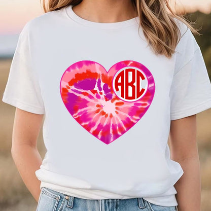 Monogrammed Tie Dye Heart Valentine T Shirt, Valentine Day Shirt, Valentines Day Gift, Couple Shirt