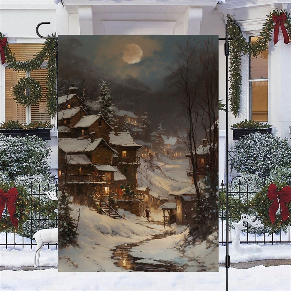 Moonlit Winter Village Christmas Flag, Christmas Gift, Christmas Garden Flags, Christmas Outdoor Flag