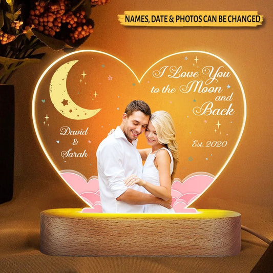 Mother's Day Led Night Light, I Love You To The Moon and Back 3D Led Light, Personalized Couple Photo Night Light