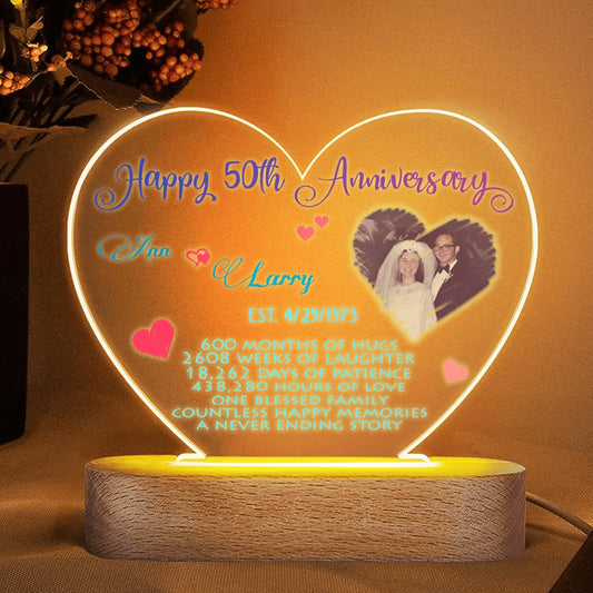 Mother's Day Led Night Light, Personalized 50th Anniversary Night Light, Custom Couple's Names Date Photo Perfect Gifts For Old Couples