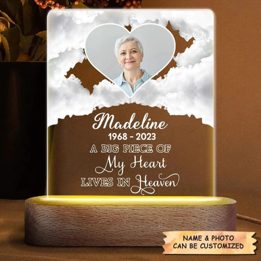 Mother's Day Led Night Light, Personalized Memorial Night Light, Gift For Family Member, A Big Piece Of My Heart Lives In Heaven