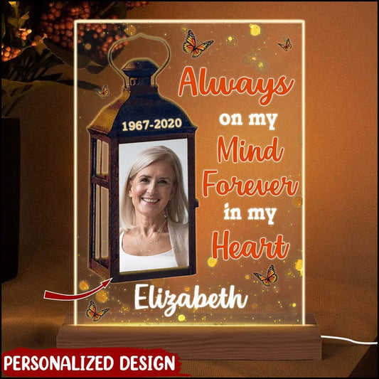 Mother's Day Led Night Light, Personalized Memorial Photo 3D LED Light, Always on my mind Forever in my heart