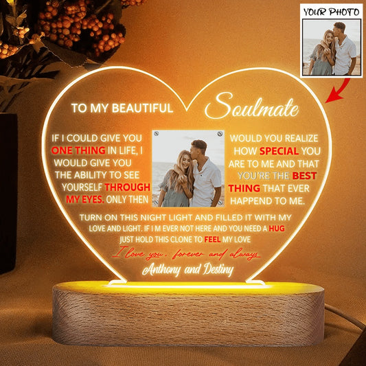 Mother's Day Led Night Light, To My Beautiful Soulmate, Custom Photo Night Light For Couple, Great Anniversary Gift, Soilmate Gift