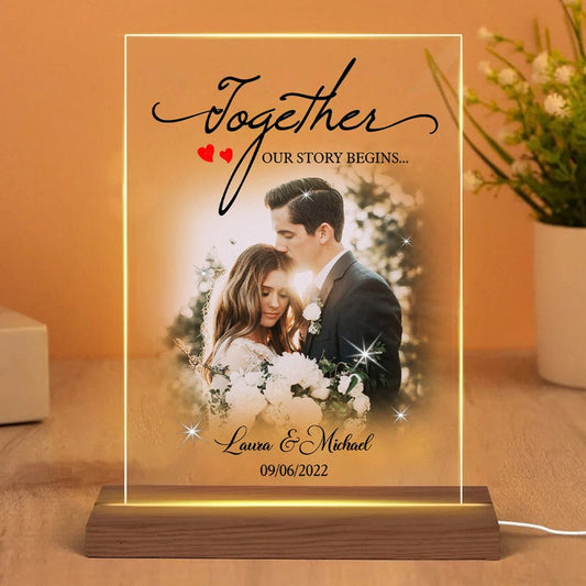 Mother's Day Led Night Light, Together, Our Story Begins, Personalized Couple Photo 3D Led Light, Best Gift For Couple