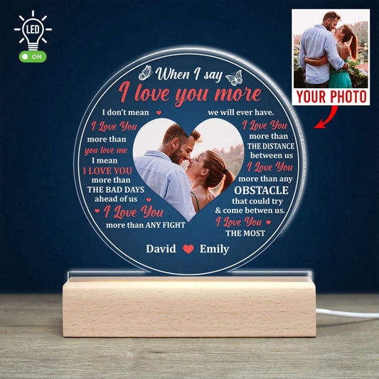 Mother's Day Led Night Light, When I Say I Love You More, Gift For Couple, Led Light Wooden