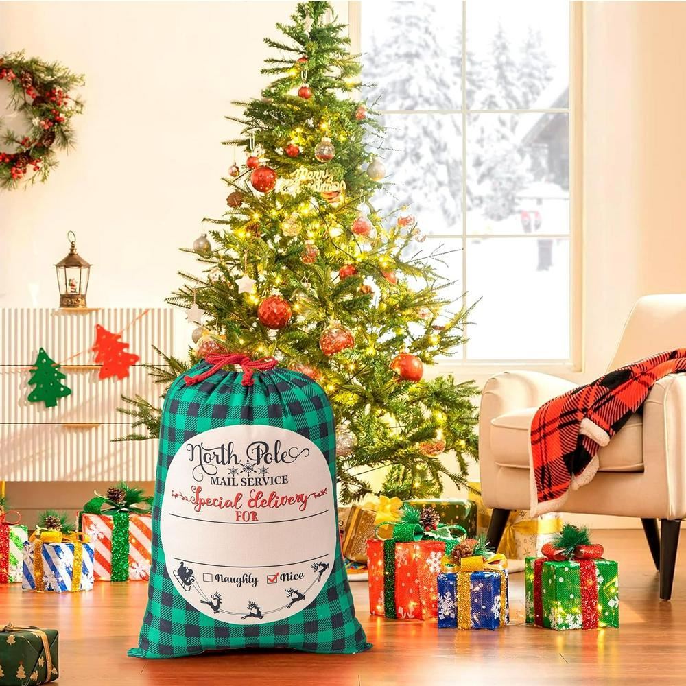 North Pole Blue Caro Christmas Sack, Christmas Bag Gift, Christmas Tree Decoration Ideas, Christmas Gift 2023