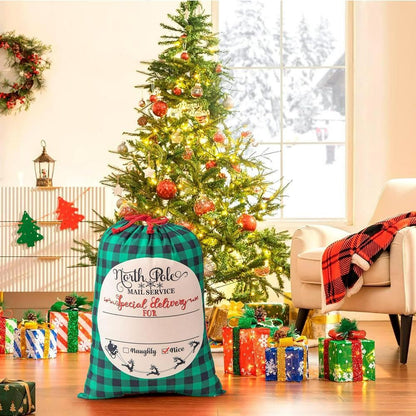 North Pole Blue Caro Christmas Sack, Christmas Bag Gift, Christmas Tree Decoration Ideas, Christmas Gift 2023