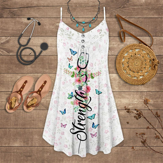 Nurse Strength Spaghetti Strap Summer Dress For Women On Beach Vacation, Hippie Dress, Hippie Beach Outfit