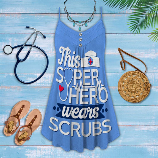 Nurse This Super Hero Wears Scrubs Spaghetti Strap Summer Dress For Women On Beach Vacation, Hippie Dress, Hippie Beach Outfit